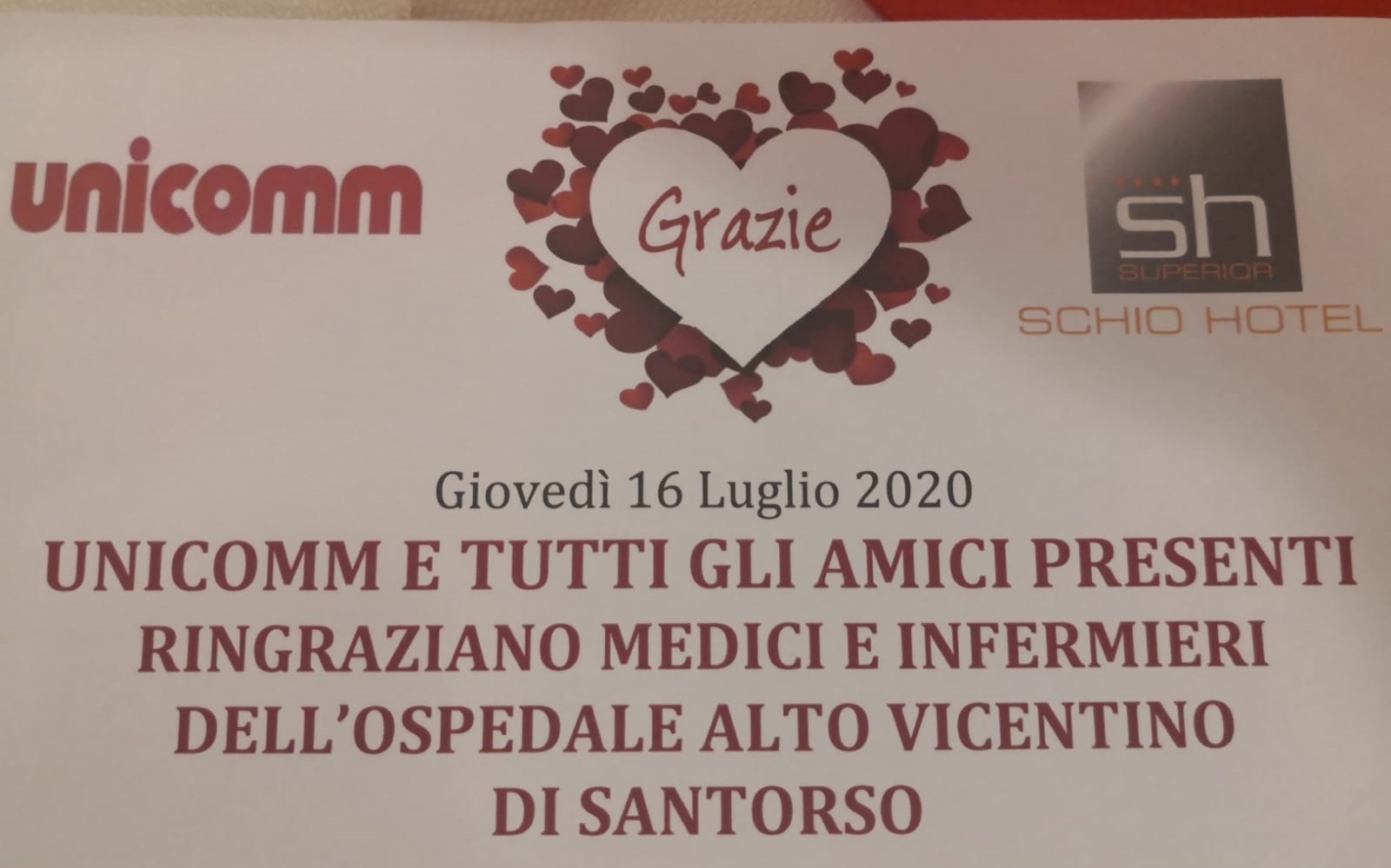 Unicomm e Famila hanno reso omaggio al personale sanitario di Santorso